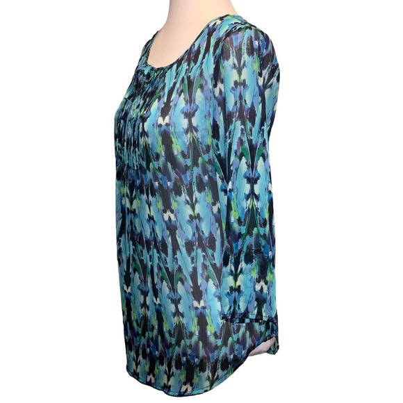 Express Teal Blue Chiffon Keyhole Top 3/4 Sleeve Blouse Size S/P - Picture 4 of 7